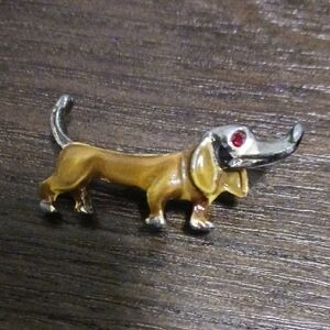 Source Unknown Brown and Silver Dachshund Brooch